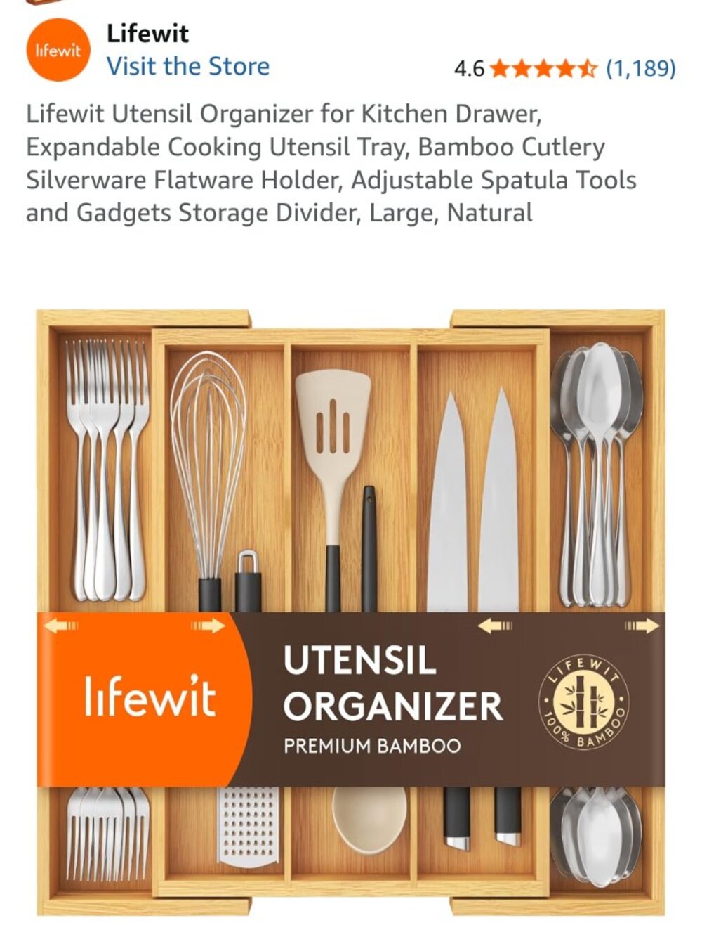 Lifewit Utensil Cutlery Organizer for Kitchen Drawer, Expandable